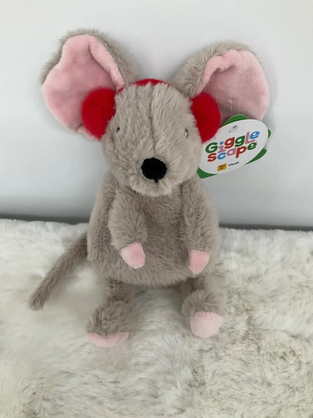 Gigglescape Christmas Gray Mouse Plush Toy With Red Earmuffs 7